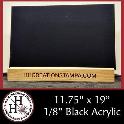 1/8" Black Cast Acrylic Sheets - Glossy on Both Sides - 11.75" x 19"