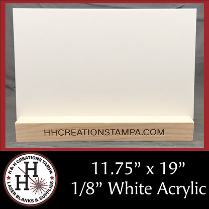 1/8" White Cast Acrylic Sheets - Glossy on Both Sides - 11.75" x 19"