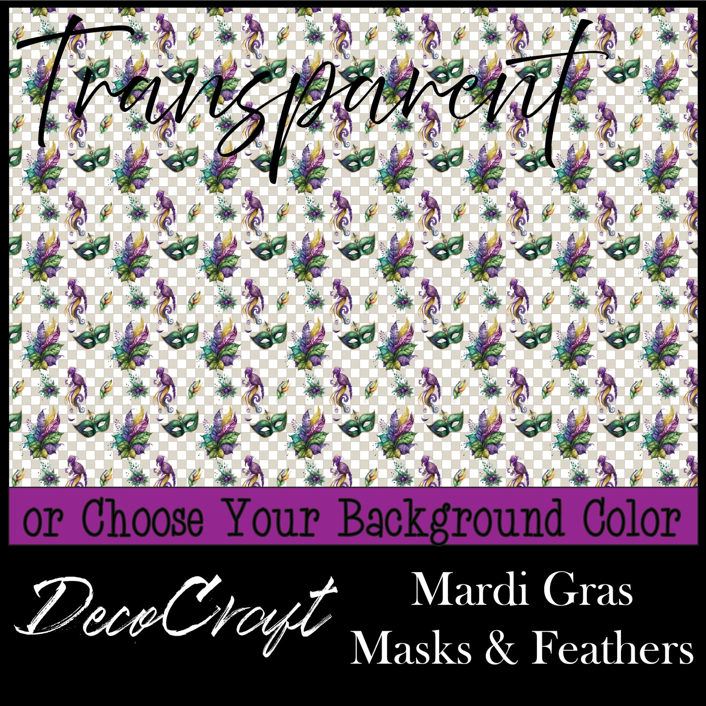 DecoCraft - Transparent - Mardi Gras - Masks & Feathers