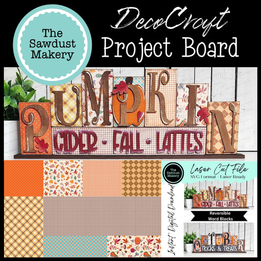 DecoCraft - The Sawdust Makery- Project Board - Pumpkin Word Block