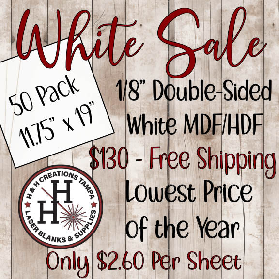 White Sale - LOCAL PICK UP ONLY - 1/8" Premium Double-Sided White MDF/HDF Draft Board 11.75" x 19"