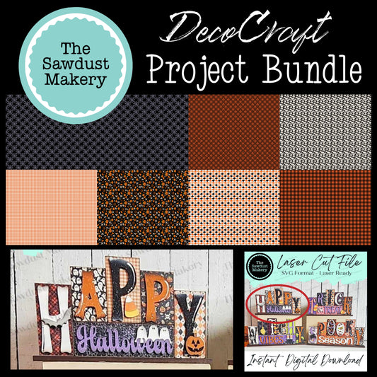 DecoCraft - The Sawdust Makery- Project Bundle- Happy Halloween 5 letter Mini Word Block - 4 sheets