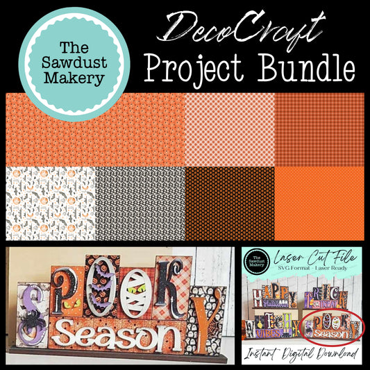 DecoCraft - The Sawdust Makery- Project Bundle- Spooky Season 6 letter Mini Word Block - 4 Sheets