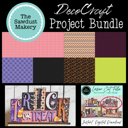 DecoCraft - The Sawdust Makery- Project Bundle- Trick or Treat 5 letter Mini Word Block - 4 sheets