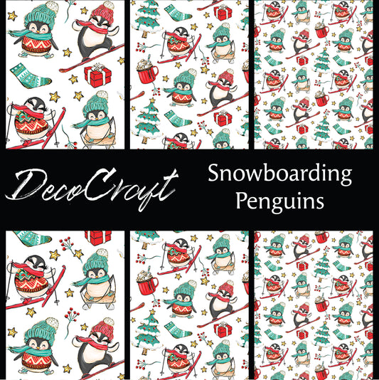 DecoCraft Christmas - Penguins- Snowboarding Penguins